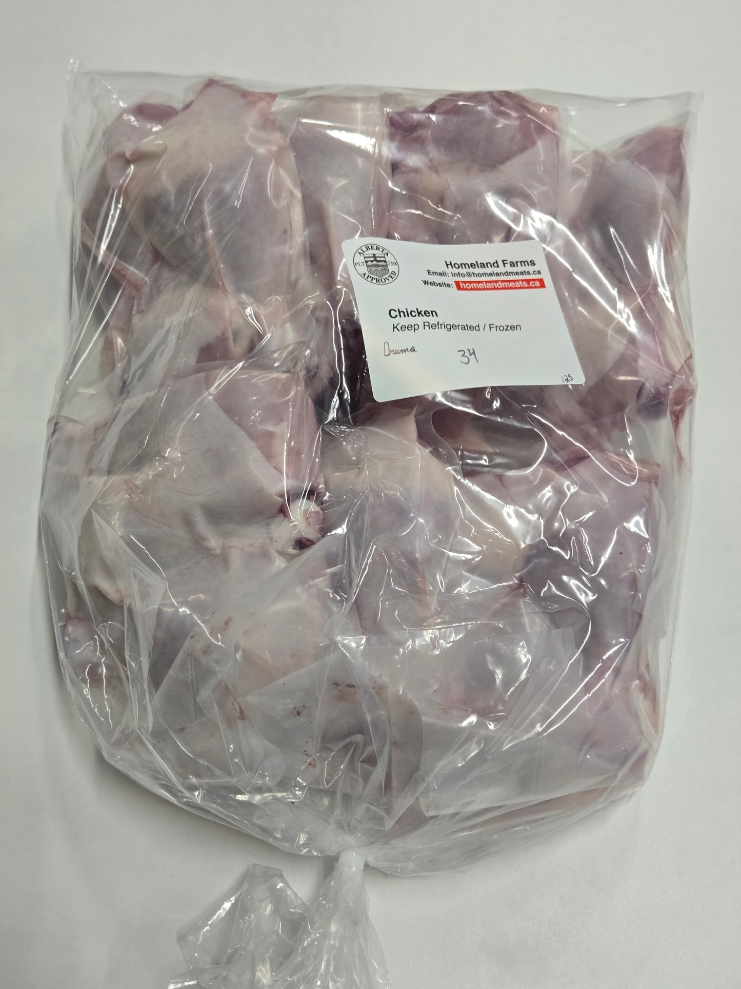 Alberta's-finest-chicken-drumsticks (10 lbs, $3.40/lb). Packaged 3 drumsticks in a bag, each bag is vacuum sealed for optimal freshness and 7 bags of 3 drumsticks in a bigger bag, approximately 10 lbs/per bag.